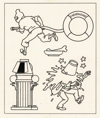 Hergé (Studios) | Tintin, dessin original à l’encre de chine réalisé pour un carnet à colorier. | Septimus