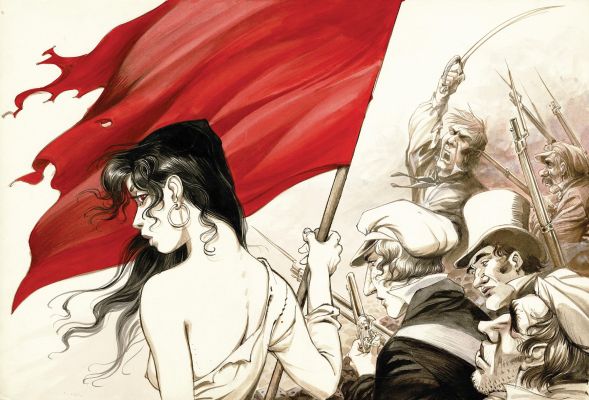 Yslaire - Lot 499 - Sambre, La liberté guidant le peuple, dessin original très grand format à l’encre de chine et à l’aquarelle réalisé pour une sérigraphie.