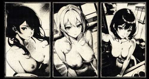 Æ (XX) - 3 Technique mixte sur papier Japon - Cyberpunk Girls : Hikari, Sakura, Sayuri - 2024 | Catawiki