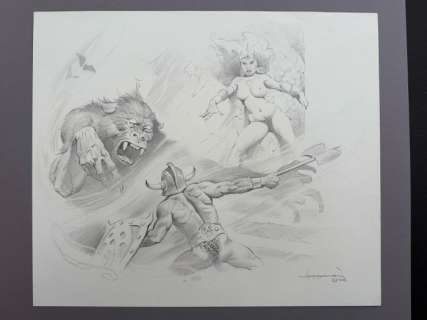 Mike Hoffmann - 1 Original drawing - Fantasy Frazetta Style - Conan - Ape - Naked Woman - 2003 | Catawiki