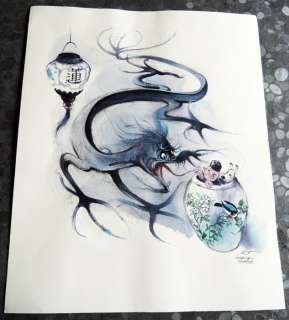 Follet, René | Original Colour Drawing in India Ink and Watercolour - Tribute to Hergé - Tintin - Le Lotus Bleu | Catawiki