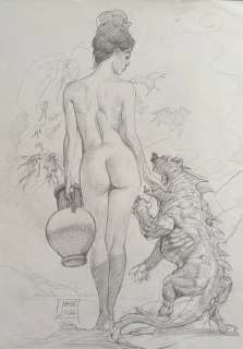 Mauro De Luca - 1 Pencil drawing - Ninfa con drago | Catawiki
