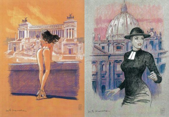 Milo Manara - lito Fellini Roma Piazza Venezia e San Pietro firmate - 2 Roma - EO - 2005 | Catawiki