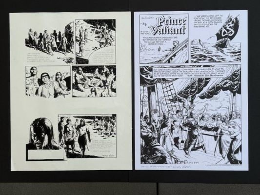 Thomas Yeates - 2 Original drawing - Prinz Eisenherz - Prince Valiant - Originalseite (24.09.17) und signierter / limitierter Druck | Catawiki