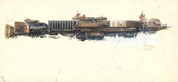 William Vance | Illustration originale - vaisseau double page dans tt - XHG-C3 | Daniel Maghen