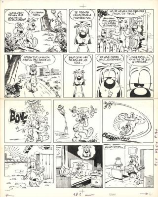 Marcel Gotlib | Planches originales n°1294-1 et 1294-2, "Mauvais pressentiments", publiées dans Pif n°56 Chaque planche : 30,5 x 36,7 cm/ 32,5 x 40,6 cm - Gai-Luron | Daniel Maghen
