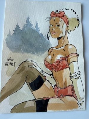 Meynet, Félix - 1 Original colour drawing - mirabelle - Mirabelle en petite tenue en forêt | Catawiki