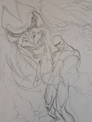 Castellini, Claudio - 1 Original preliminary drawing - Silver Surfer e Mephisto | Catawiki