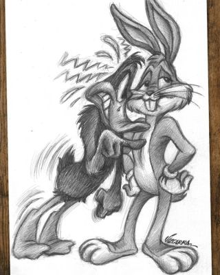 Vizcarra, Joan - Daffy Duck qui se dispute avec Bugs Bunny - Hand Signed - Original Pencil Artwork | Catawiki