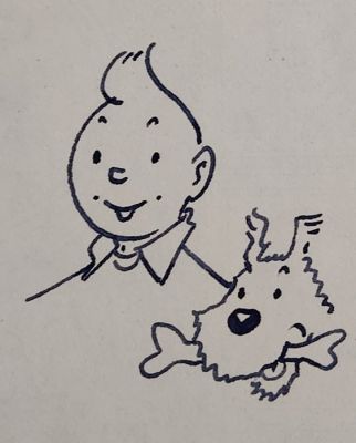 Hergé - 1 Original drawing - Tintin - Dédicace de Hergé sur page de garde | Catawiki