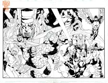 Aaron Lopresti - Fantastic Four / X-Men Wraparound Merchandising Poster Art (Marvel, 2007)