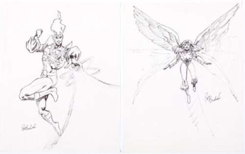 Pat Broderick - Firestorm and Dawnstar Commission Illustration Original Art Group of 2 (undated). Pat Broderick -