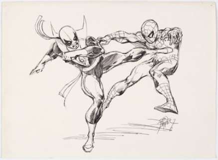 John Byrne - Iron Fist and Spider-Man Sketch Original Art (undated). Maybe Iron Fist should be called "Lead - | Heritage