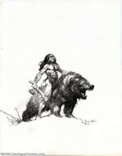 Frank Frazetta - Original Illustration, Bear-Back Rider (undated). This deadly pen and ink by the master himself, - | Heritage