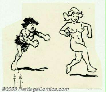 Frank Frazetta - Original Sketch, "Chasing the Girl" (undated). Small, simple sketch of a caveman - | Heritage