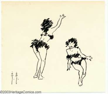 Frank Frazetta - Original Sketch, Two Cavewomen (undated). Cartoony yet somehow lush, this ink sketch of two cute - | Heritage