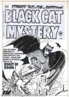 Al Avison - Original Cover Art for Black Cat Mystery #41 (Harvey, 1952). Black evil swoops down from the ominous - | Heritage