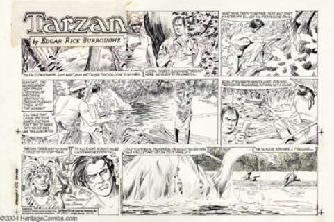 Gray Morrow - Tarzan Sunday Comic Strip Original Art, dated 4-6-86 (United Feature Syndicate, 1985). A gun runner - | Heritage