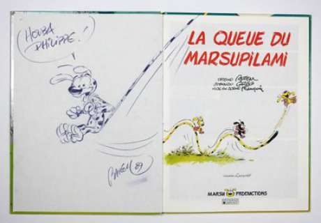 BATEM Belle dédicace sur l’album La queue du Marsupilami en édition originale en... | Vermot et Associés