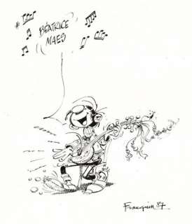André Franquin | Gaston Lagaffe joue la sérénade, dessin original Ã  la… | Septimus