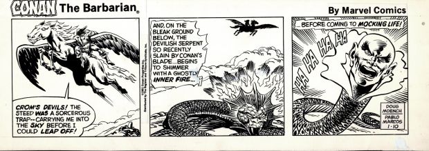 Pablo Marcos | Conan Daily Comic Strip Dated 1-10-1981 (Conan Flies Away on a Winged Horse As the Serpent He Killed Comes Back To Life!) | Romitaman