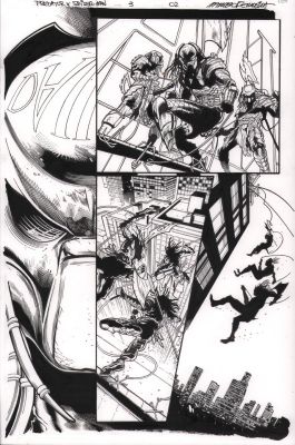 Jay Leisten | Predator Vs Spider-Man #3 P.2 - Predators Face Veritcal 1/3 Splash - 2025 | Anthony’s Comic Book Art