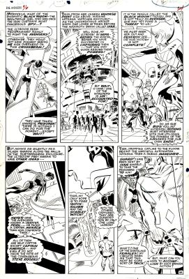 Don Heck | Avengers #36 P 18 (Great Page with Black Widow Throughout in Her Original Costume, with Hawkeye, Scarlet Witch & Quicksilver All Captured By Ixar!) Large Art - 1966 | Romitaman