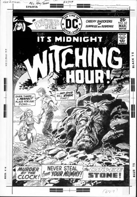 Luis Dominguez | Dominguez, Luis - Witching Hour #62 Cover, Couple, the Cat’s-Eye Stone! Monster Face in Rock 1875-1976 | Cool Lines Art