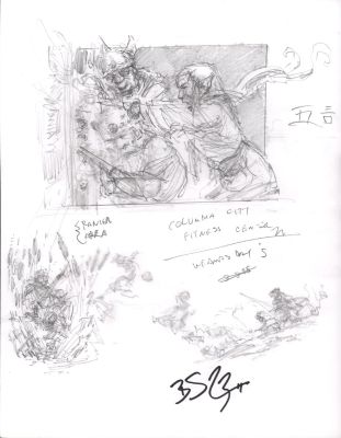 Brian Snoddy | Elf Fighting Warrior Pencil Sketches with Notes - Signed | Anthony’s Comic Book Art