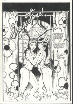 Steve Mannion | Steve Mannion Pinup - Two Sexy Girls Shower Together - Fearless Dawn And Lil | Koch Comic Art