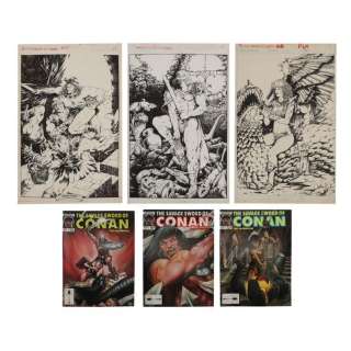 Three Savage Sword of Conan Original Splash Page Artworks by Jim Fletcher and Three Comic Books / SAVAGE SWORD OF CONAN (1974-1995) | Propstore