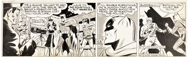 Bob Kane | Kane, Bob / Charles Paris - Batman Daily 8/23 1945, All Batman + Robin + Heroine To Save | Cool Lines Art