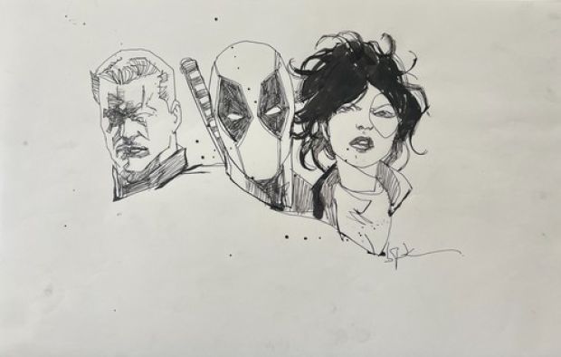 Bill Sienkiewicz original art sketch Cable, Deadpool, Domino 11x17 | eBay US