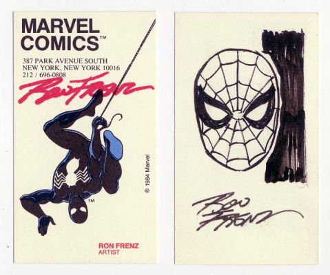 Ron Frenz | 1984 Ron Frenz Marvel Business Card, with Spiderman Remarque (N) | Catskill Comics