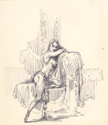 Roy Krenkel | Sexy Signed Krenkel Ink Sketch of Woman Woman in Profile | Koch Comic Art