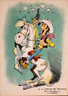 Morris (1923-2001) - Lucky Luke - Dessin Original. | Lucky Luke et Jolly Jumper. Feutre et pastel sur papier Ã … | Galerie Moderne
