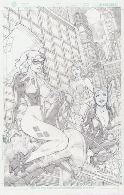 Ricardo Silva | Harley Quinn, Black Cat, Poison Ivy Pencil Art Commission - Signed 2018 | Anthony’s Comic Book Art