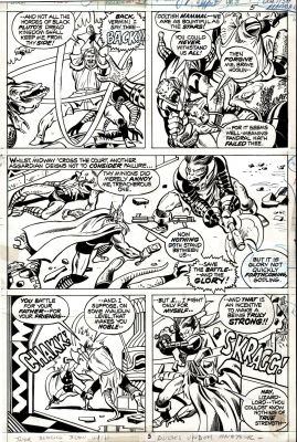 Don Perlin John Buscema Vince Colletta | Thor #213 P 5 (Thor & Fandral Battles Fiercely Against the Giant Lizard Sssthgar & His Army!) 1973 | Romitaman