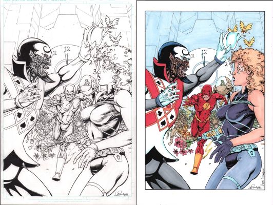Bob Sharen, Greg Larocque | Flash Splash Art Commission/Re-Creation 2Pc Lineart & Colors - Signed | Anthony’s Comic Book Art