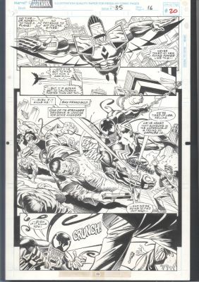 Tod Smith Ian Akin | Awesome Tod Smith Darkhawk Art - Half Splash - Darkhawk + Venom in Action Issue Darkhawk # 35 Page 16 | Koch Comic Art