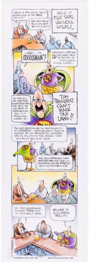 Miller, Wiley - Non-Sequitur Sunday 10/22 2023 Hand-Colored - Super-Hero Obviousman on Taxes & Election | Cool Lines Art
