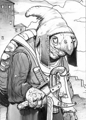 Simon Bisley – Salty Dogs Card art – Ink – Zachariah Waters | Berserker Art