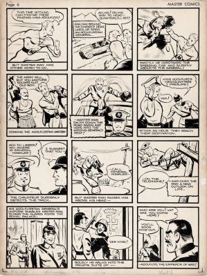 Newt Alfred - Master Comics #2 Master Man Origin Part 2, Stops Nazi-Like War Monger Adolfuss - Fawcett, 1940 | Cool Lines Art