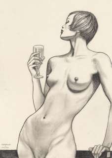 Milo Manara (Né En 1... | Hommage à Lauzier Fusain sur papier de couleur. Signé... | Tessier Sarrou