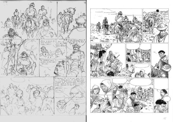 Hermann | Les tours de Bois-Maury tome 8, crayonné + tirage hélio noir de la planche 15 | Galerie OPA