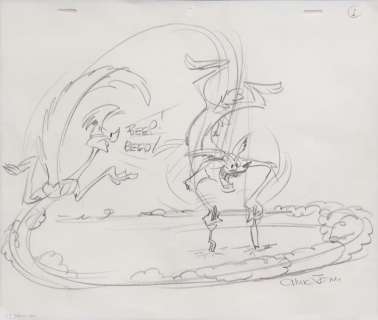 CHUCK JONES ROAD RUNNER & WILE E. COYOTE SKETCH | Austin Auction Gallery