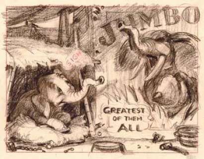 DUMBO - Studio Walt Disney, 1941. Dessin de storyboard Ã  la sanguine. | Rossini