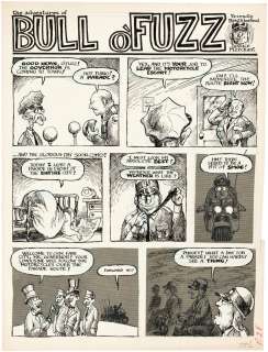 DRAG CARTOONS #41 THE ADVENTURES OF BULL O’FUZZ COMIC STORY ORIGINAL ART BY GILBERT SHELTON. | Hake’s