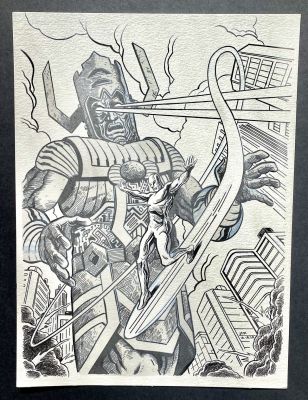 Galactus and Silver Surfer Ink Drawing by Jason Margos | Raremarq (Buy It Now)