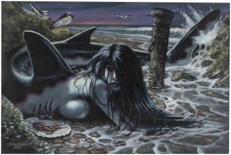 MERMAID (SHARK BODY) ORIGINAL ART BY DORIAN CLEAVENGER. | Hake’s
